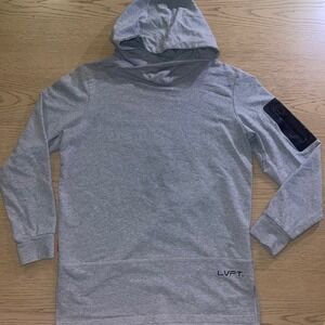 Live Fit LVFT Mens Medium Gray Longline Performance Hoodie Zipper Arm Pocket